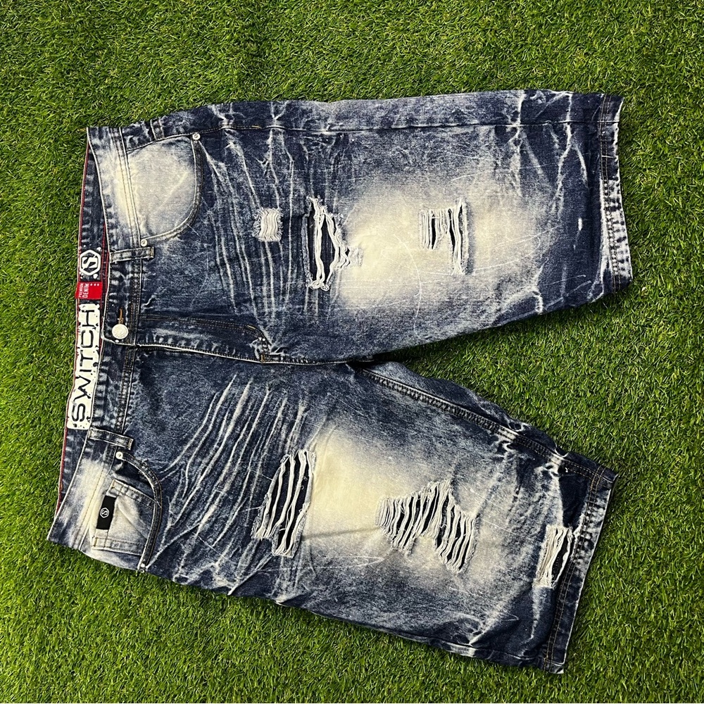 Blue Distressed Jean Shorts with Acid Wash‎